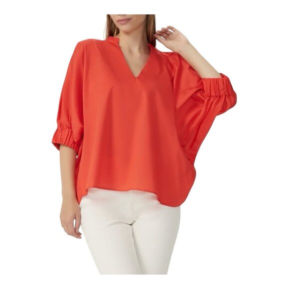 HARSHMAN Medina Blouse Top Plus Sz 2X ORANGE CORAL 100% Cotton Hi Low Hem $225 - Picture 1 of 8